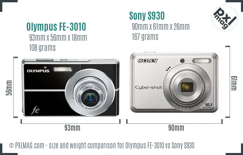 Olympus FE-3010 vs Sony S930 size comparison