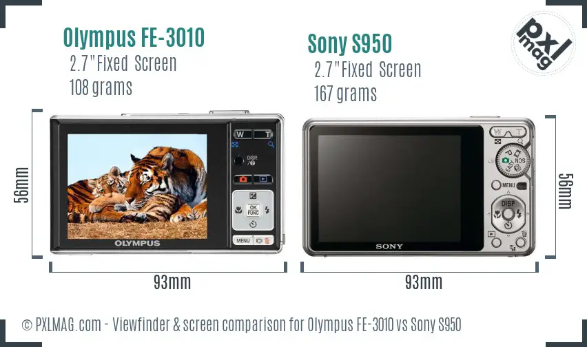 Olympus FE-3010 vs Sony S950 Screen and Viewfinder comparison