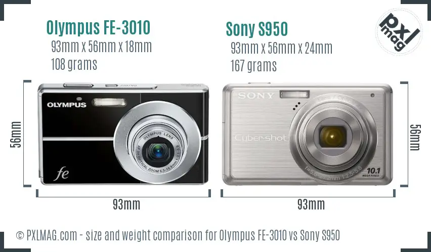 Olympus FE-3010 vs Sony S950 size comparison