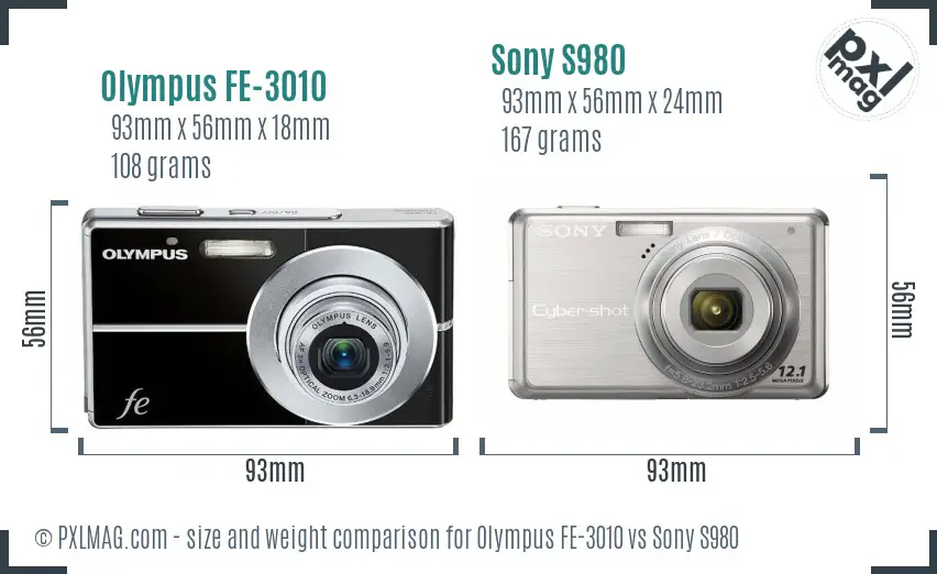 Olympus FE-3010 vs Sony S980 size comparison