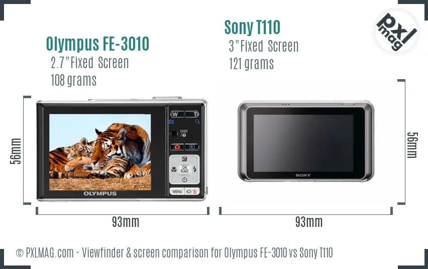Olympus FE-3010 vs Sony T110 Screen and Viewfinder comparison