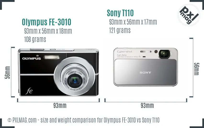 Olympus FE-3010 vs Sony T110 size comparison
