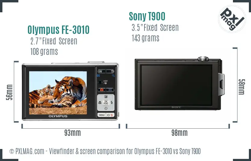 Olympus FE-3010 vs Sony T900 Screen and Viewfinder comparison