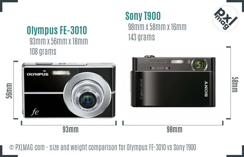 Olympus FE-3010 vs Sony T900 size comparison