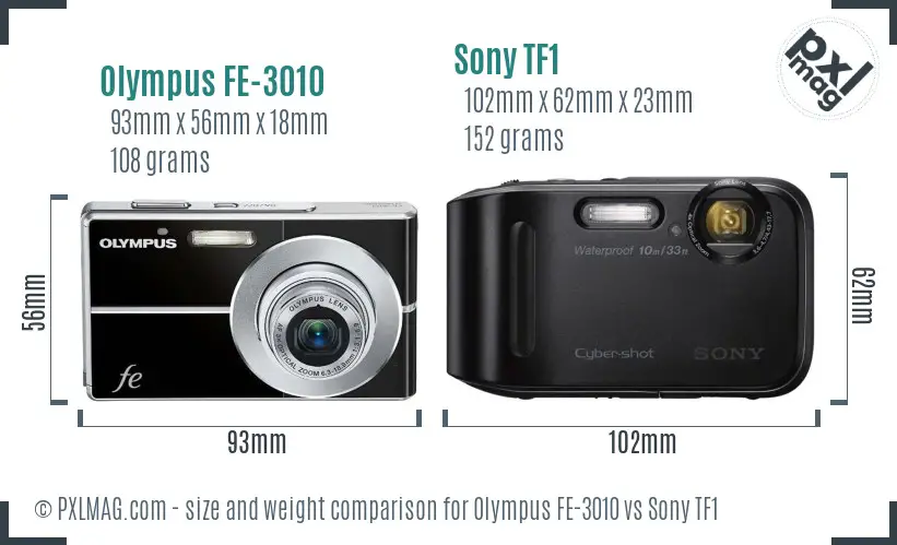 Olympus FE-3010 vs Sony TF1 size comparison