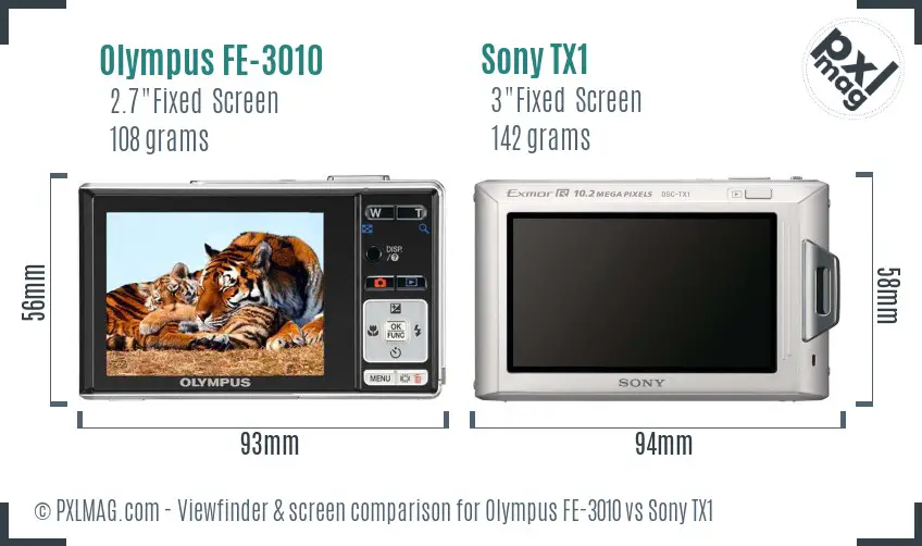 Olympus FE-3010 vs Sony TX1 Screen and Viewfinder comparison
