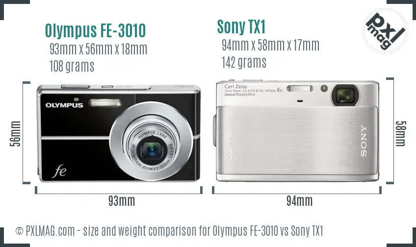 Olympus FE-3010 vs Sony TX1 size comparison