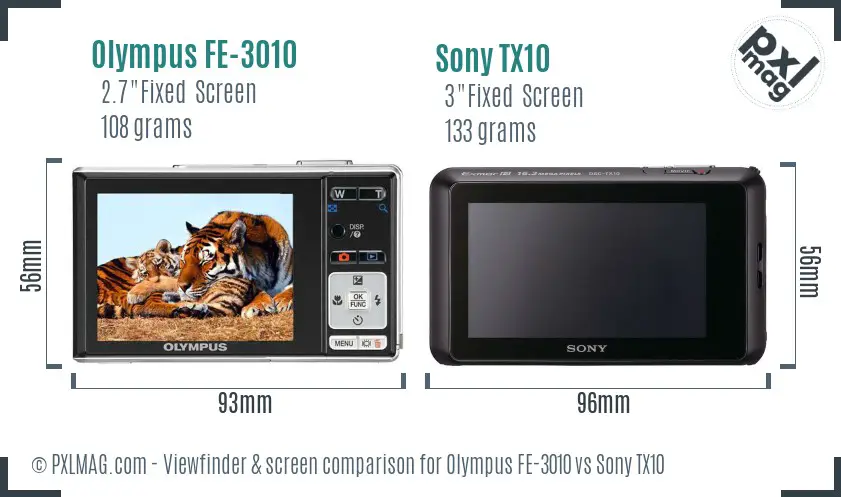 Olympus FE-3010 vs Sony TX10 Screen and Viewfinder comparison