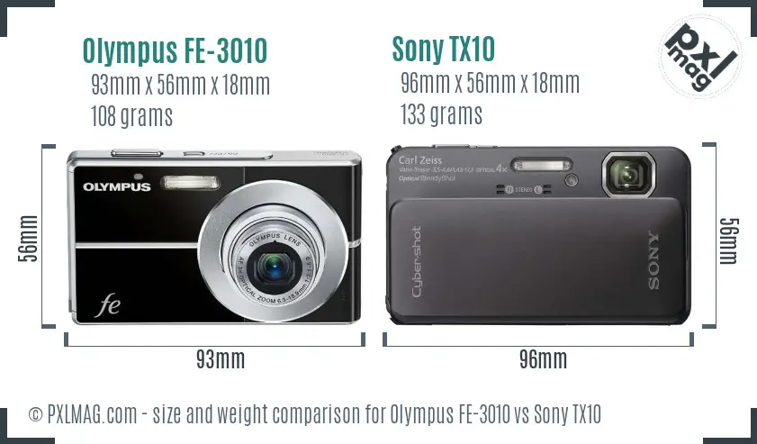 Olympus FE-3010 vs Sony TX10 size comparison