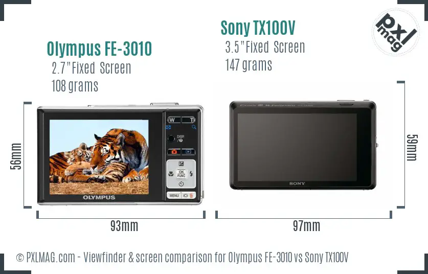 Olympus FE-3010 vs Sony TX100V Screen and Viewfinder comparison