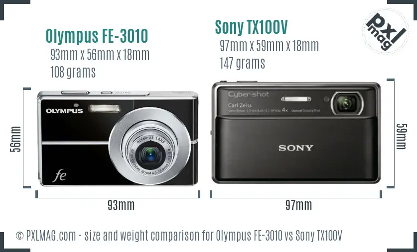Olympus FE-3010 vs Sony TX100V size comparison