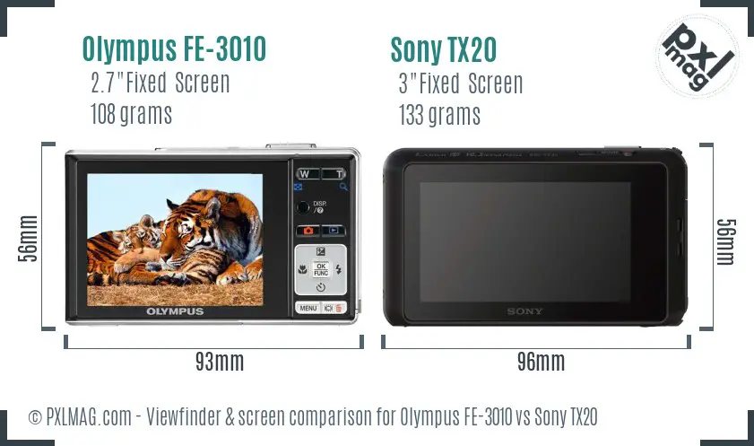Olympus FE-3010 vs Sony TX20 Screen and Viewfinder comparison