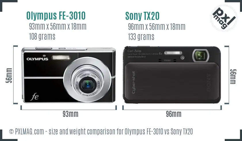 Olympus FE-3010 vs Sony TX20 size comparison