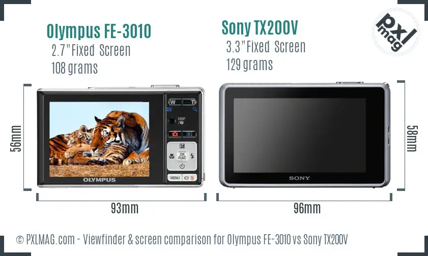 Olympus FE-3010 vs Sony TX200V Screen and Viewfinder comparison