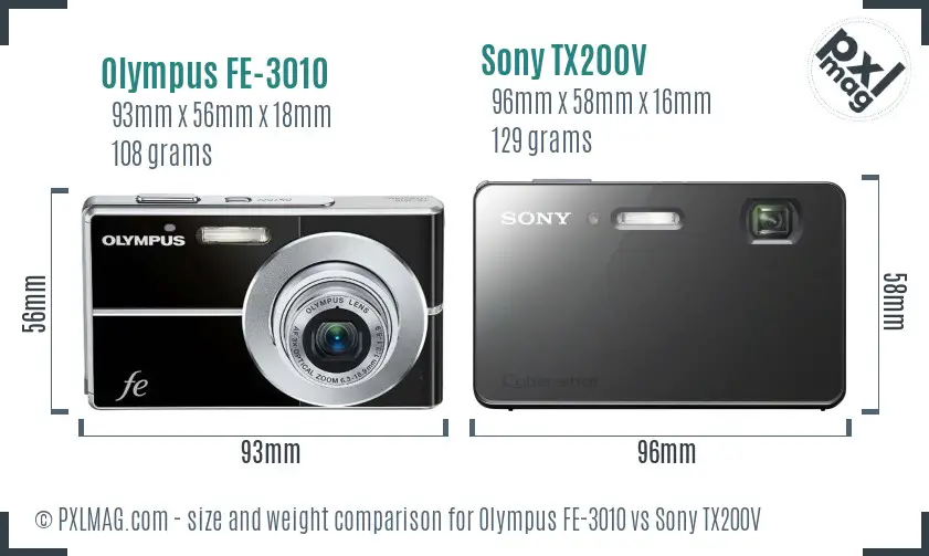 Olympus FE-3010 vs Sony TX200V size comparison