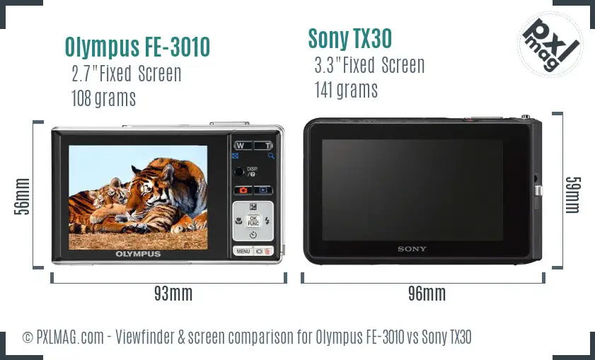 Olympus FE-3010 vs Sony TX30 Screen and Viewfinder comparison