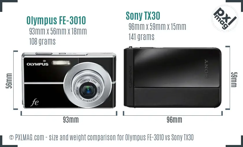 Olympus FE-3010 vs Sony TX30 size comparison