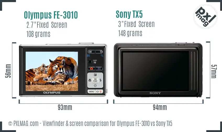 Olympus FE-3010 vs Sony TX5 Screen and Viewfinder comparison