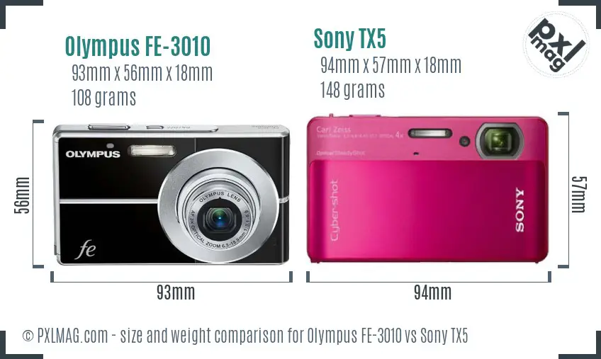 Olympus FE-3010 vs Sony TX5 size comparison