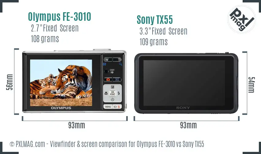Olympus FE-3010 vs Sony TX55 Screen and Viewfinder comparison