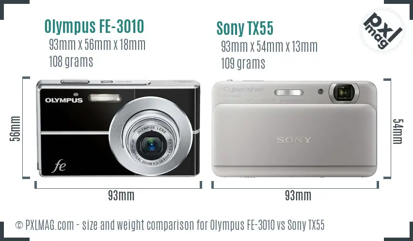 Olympus FE-3010 vs Sony TX55 size comparison