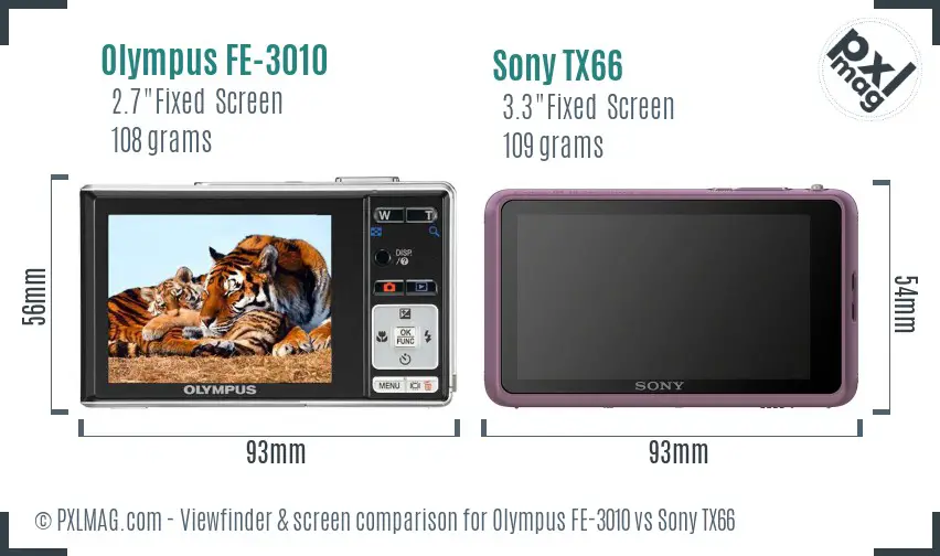 Olympus FE-3010 vs Sony TX66 Screen and Viewfinder comparison