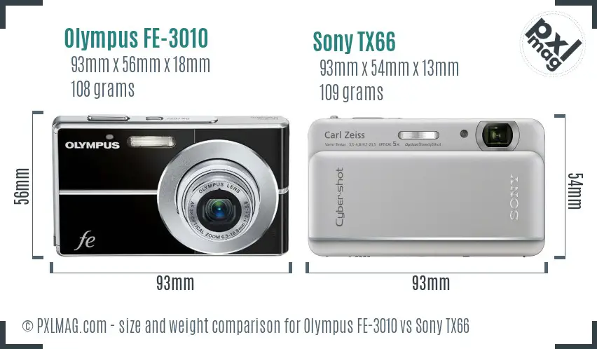 Olympus FE-3010 vs Sony TX66 size comparison