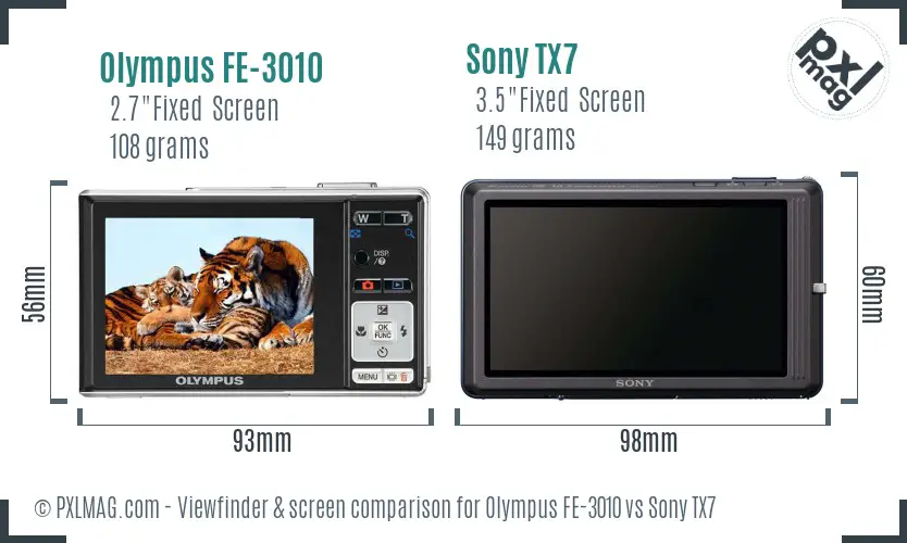 Olympus FE-3010 vs Sony TX7 Screen and Viewfinder comparison