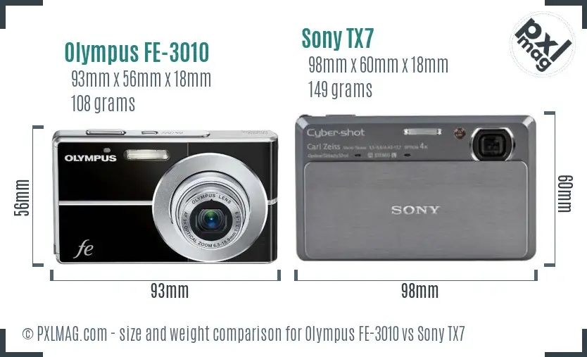 Olympus FE-3010 vs Sony TX7 size comparison