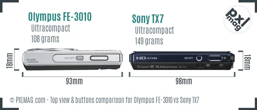 Olympus FE-3010 vs Sony TX7 top view buttons comparison