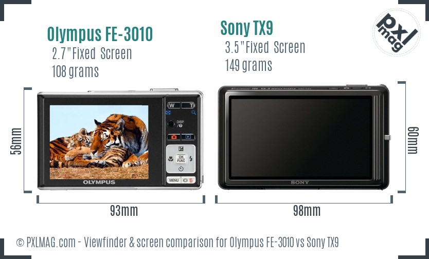 Olympus FE-3010 vs Sony TX9 Screen and Viewfinder comparison