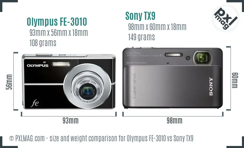 Olympus FE-3010 vs Sony TX9 size comparison