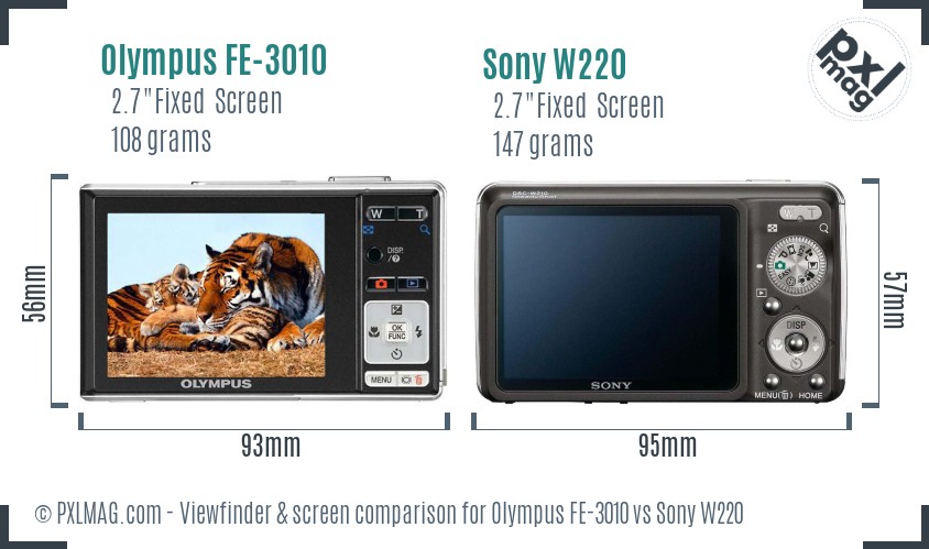 Olympus FE-3010 vs Sony W220 Screen and Viewfinder comparison