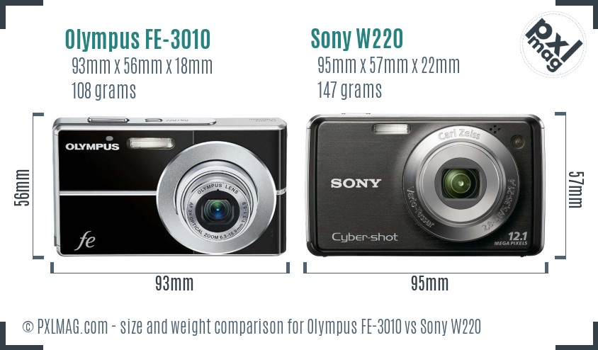 Olympus FE-3010 vs Sony W220 size comparison