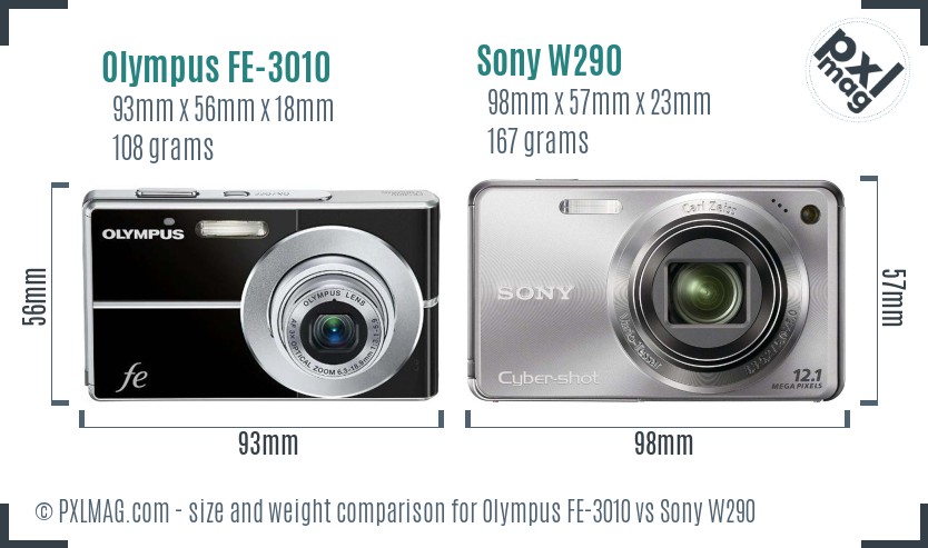 Olympus FE-3010 vs Sony W290 size comparison