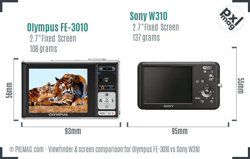 Olympus FE-3010 vs Sony W310 Screen and Viewfinder comparison