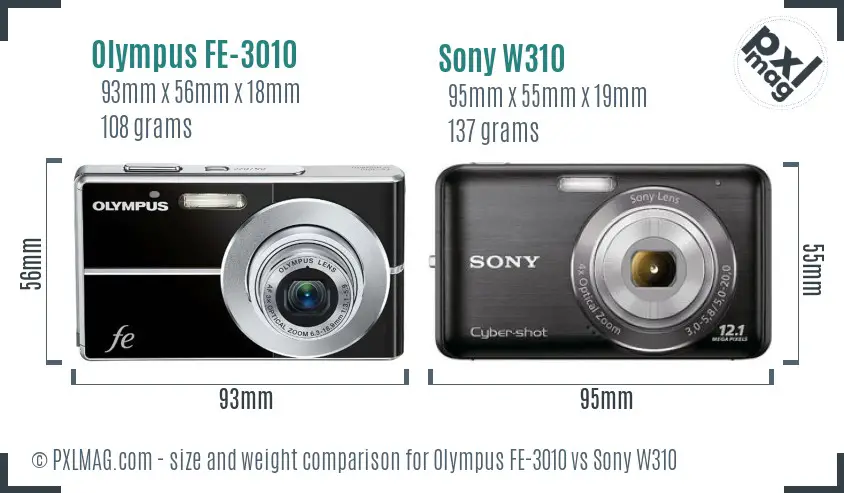 Olympus FE-3010 vs Sony W310 size comparison