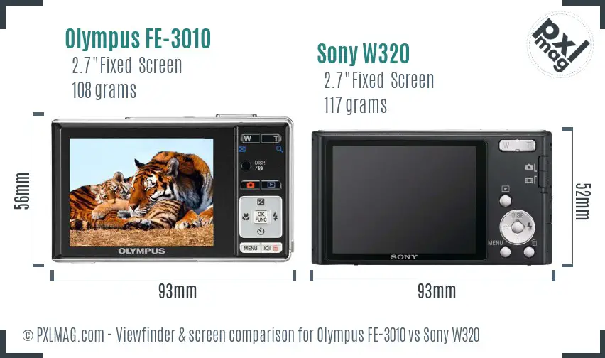 Olympus FE-3010 vs Sony W320 Screen and Viewfinder comparison