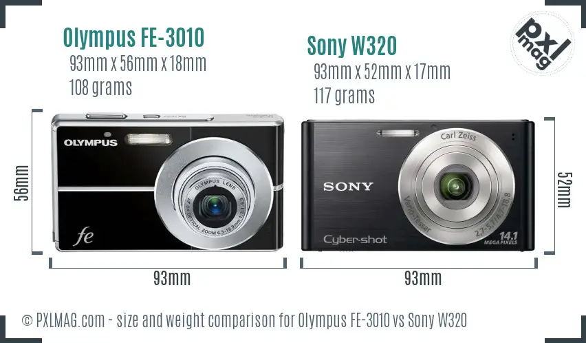 Olympus FE-3010 vs Sony W320 size comparison