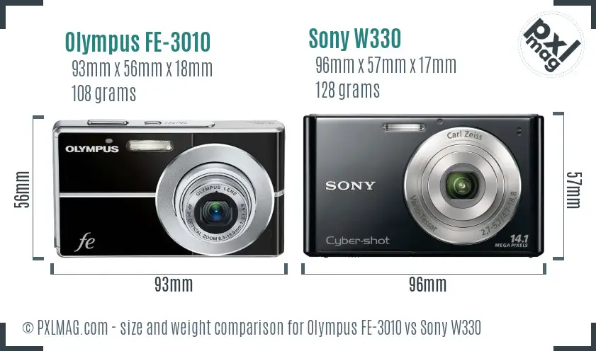 Olympus FE-3010 vs Sony W330 size comparison Olympus FE-3010 vs Sony W330 size comparison