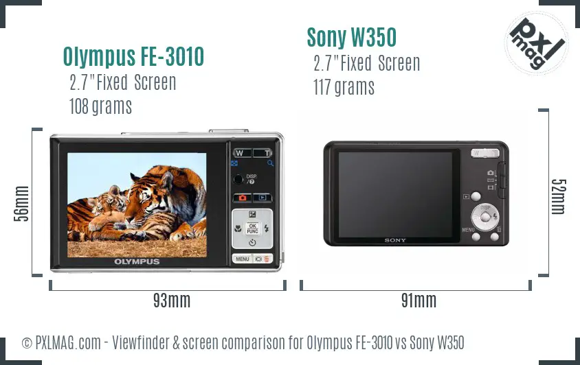 Olympus FE-3010 vs Sony W350 Screen and Viewfinder comparison