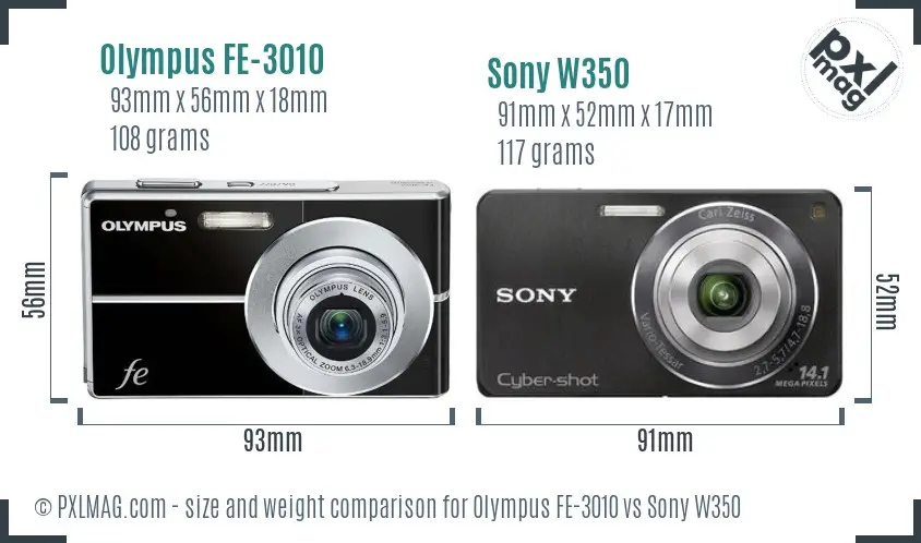 Olympus FE-3010 vs Sony W350 size comparison