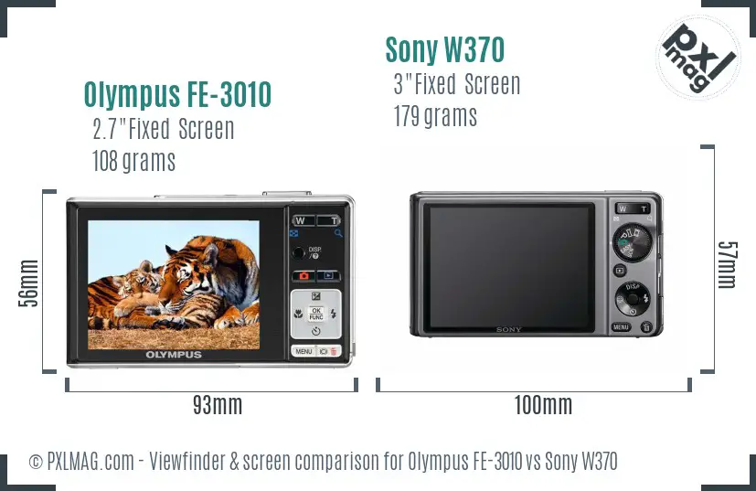 Olympus FE-3010 vs Sony W370 Screen and Viewfinder comparison