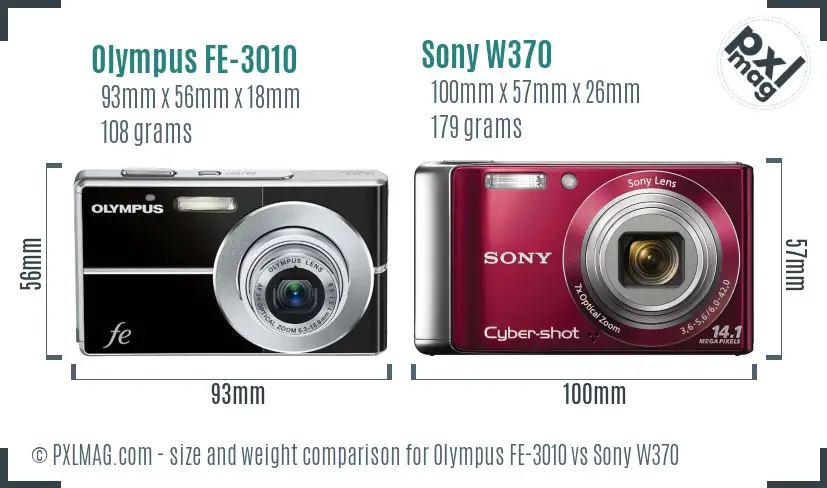 Olympus FE-3010 vs Sony W370 size comparison