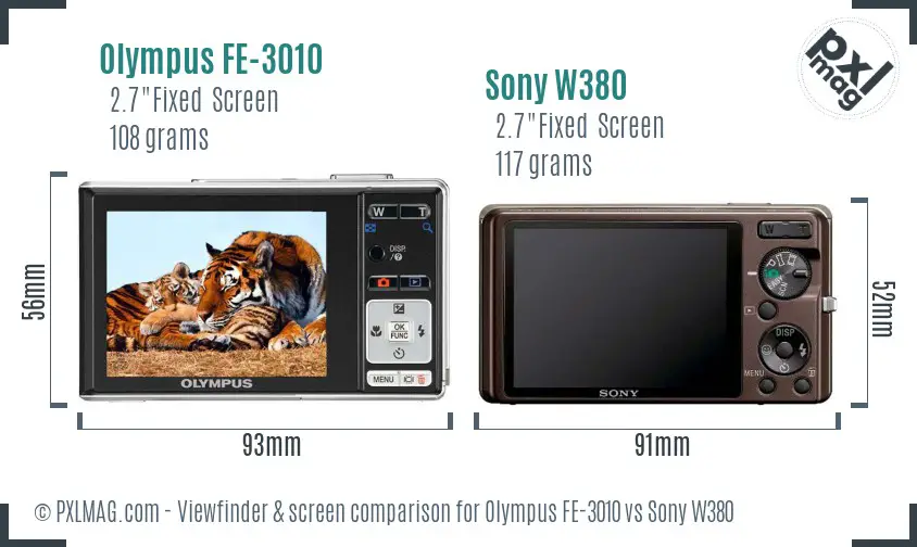 Olympus FE-3010 vs Sony W380 Screen and Viewfinder comparison