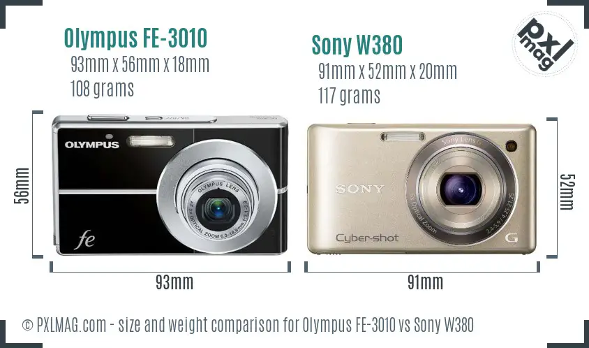 Olympus FE-3010 vs Sony W380 size comparison