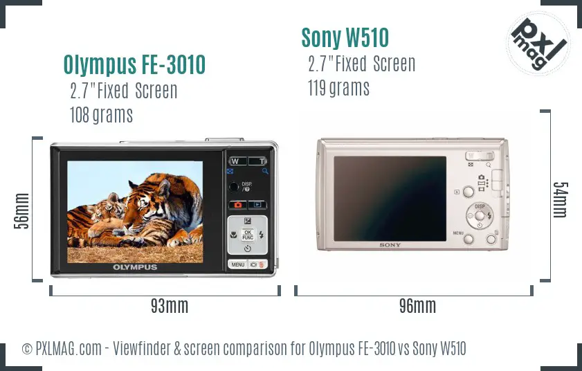 Olympus FE-3010 vs Sony W510 Screen and Viewfinder comparison