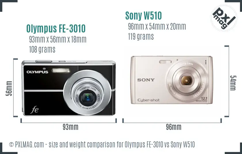 Olympus FE-3010 vs Sony W510 size comparison