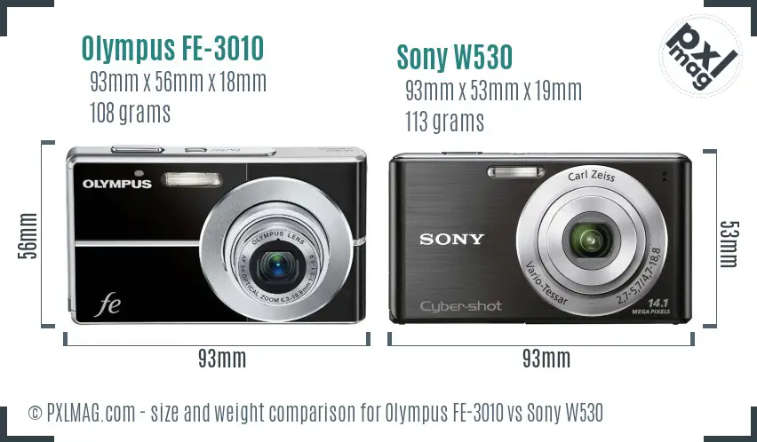 Olympus FE-3010 vs Sony W530 size comparison