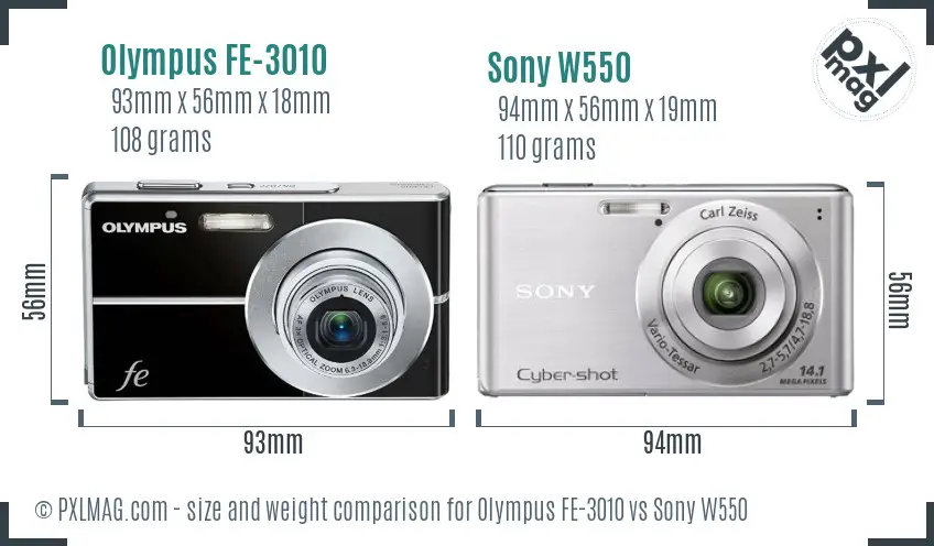 Olympus FE-3010 vs Sony W550 size comparison